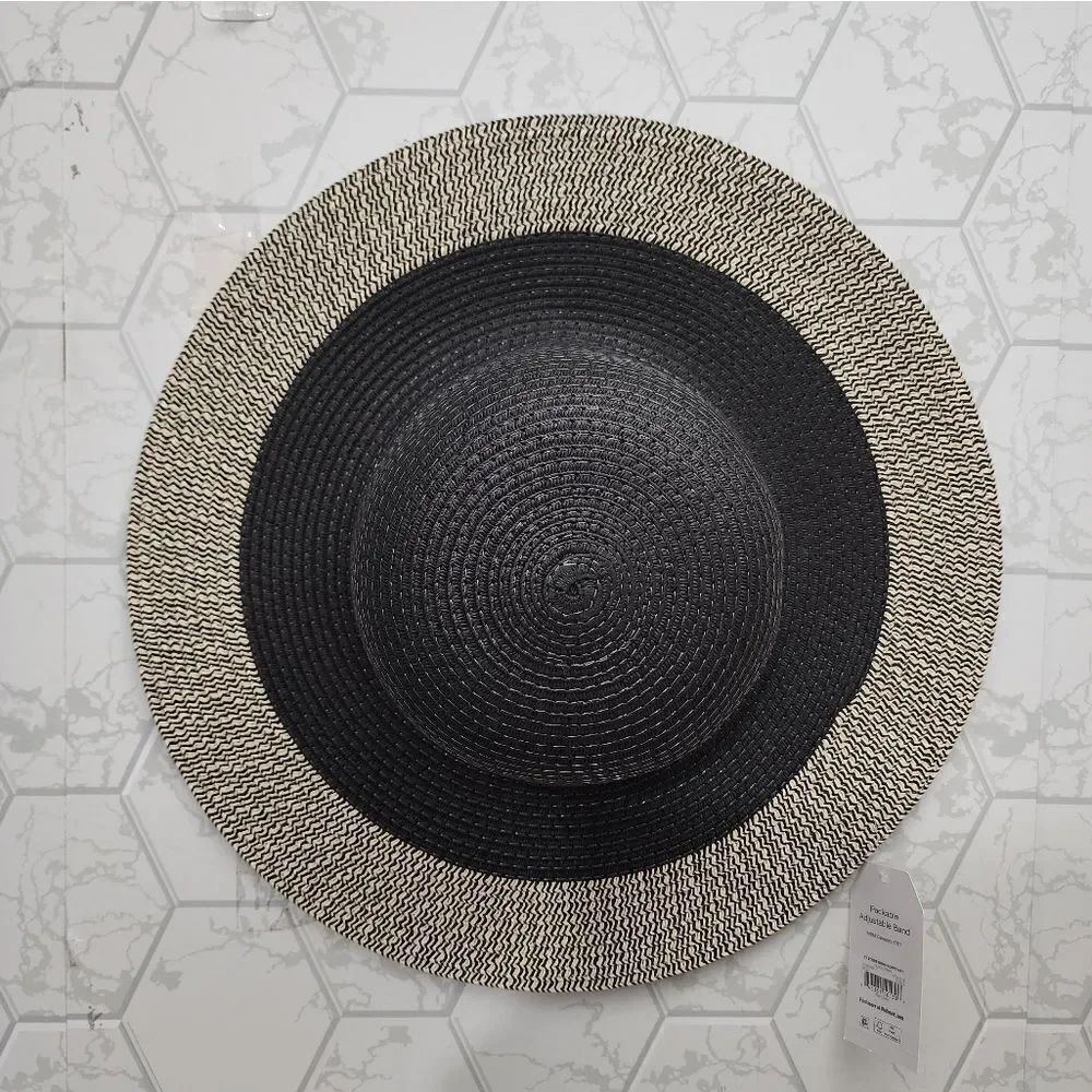 New Time and Tru Women's Striped Floppy Straw Hat, One Size - Picture 3 of 8